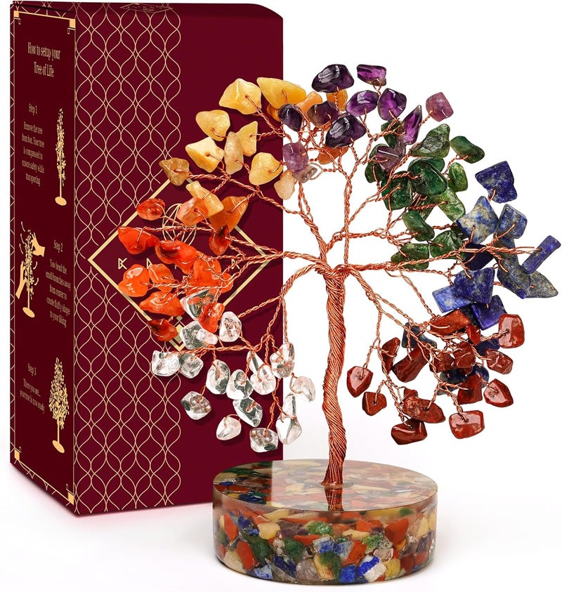 KARMAPLEDGE 7 Chakra Tree Gifts for Women, Handmade Crystal Tree of Life for Positive Energy, Money, Good Luck, Reiki Healing, Christmas Home Decor, Office Desk Decor, Unique Birthday Gifts for Mom, Sister - Image 1